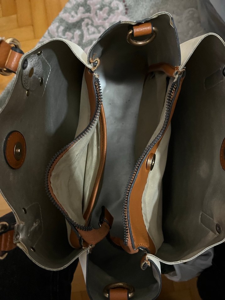 DERİMOD Kahverengi Saplı Beyaz Deri Kadın Çanta - Görsel 3