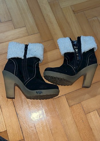 vintage Siyah Süet Kürklü Kadın Dolgu Topuk Bot - Görsel 2