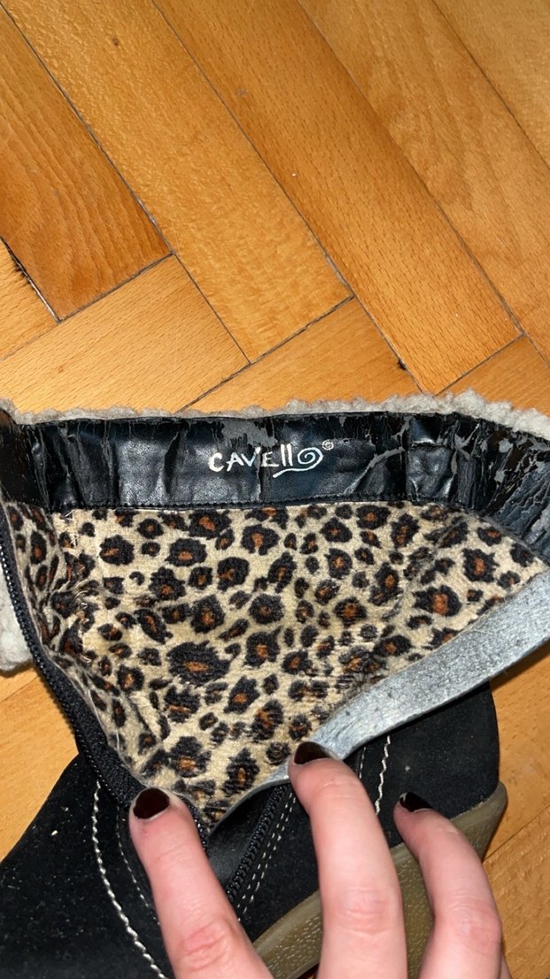 vintage Siyah Süet Kürklü Kadın Dolgu Topuk Bot - Görsel 3