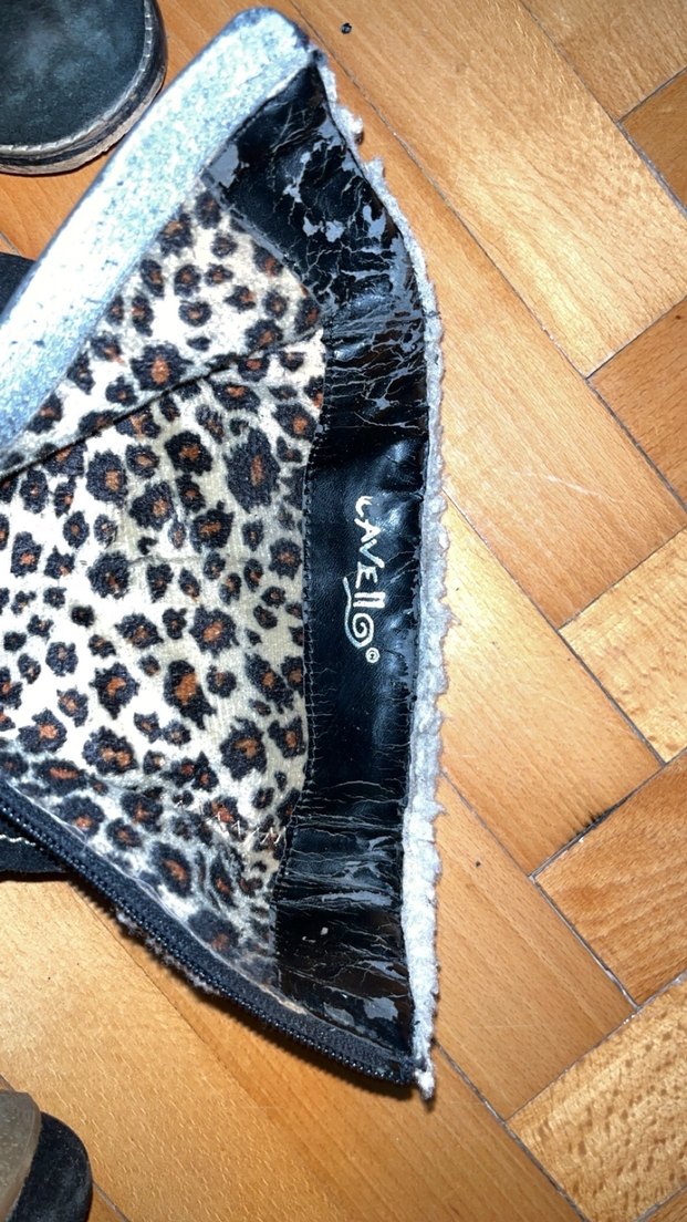 vintage Siyah Süet Kürklü Kadın Dolgu Topuk Bot - Görsel 4