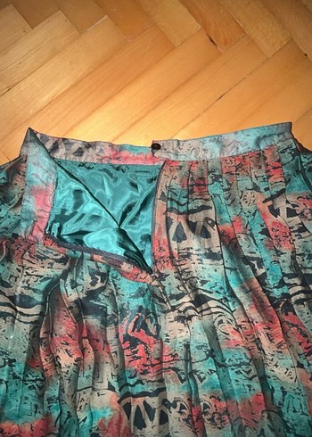 vintage Bohem Çok Renkli Pilili Mini Etek - Görsel 3