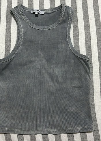 Gri Kadın fitilli örme Atlet tshirt