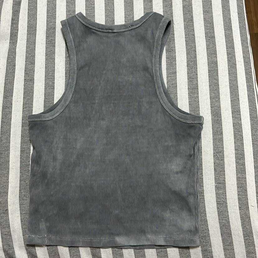 Gri Kadın fitilli örme Atlet tshirt - Görsel 2