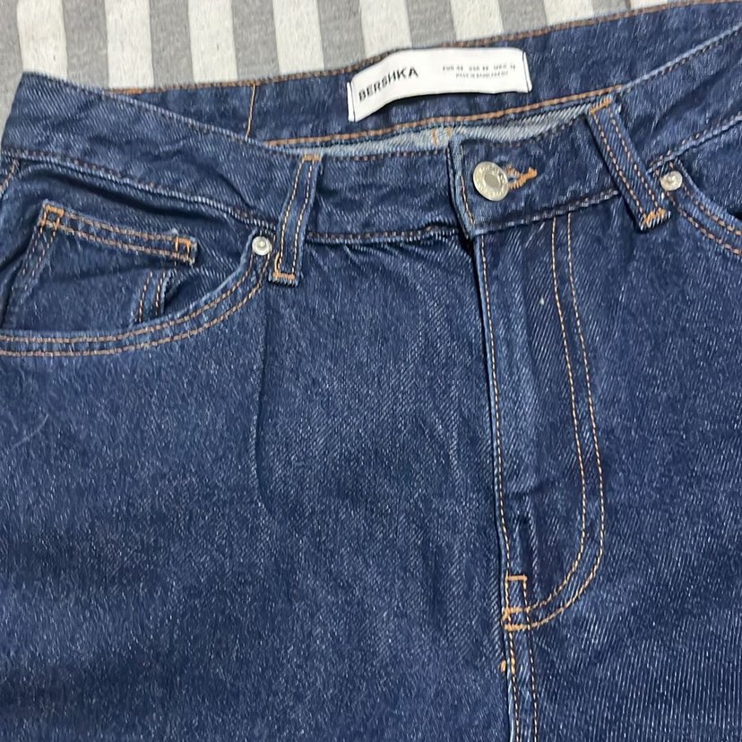 Bershka Lacivert ispanyol paça Kadın Kot Pantolon - Görsel 4