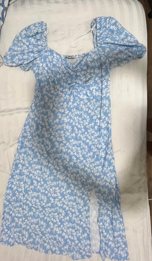 Mavi cicekli Uzun Elbise - Görsel 4