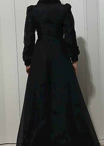 Tesettür Uzun Siyah Gotik Abiye Elbise - Görsel 5