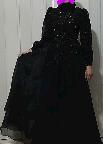 Tesettür Uzun Siyah Gotik Abiye Elbise - Görsel 6