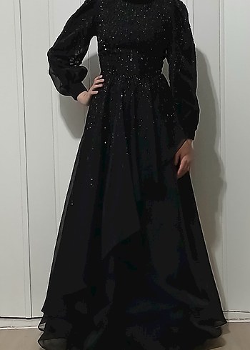 Tesettür Uzun Siyah Gotik Abiye Elbise - Görsel 8