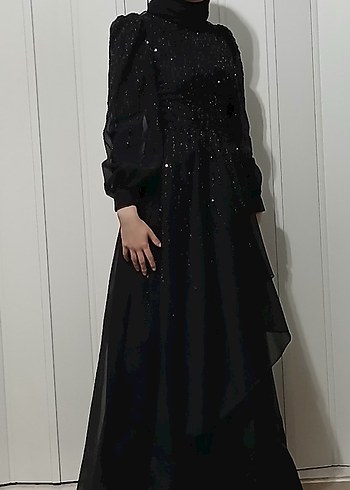 Tesettür Uzun Siyah Gotik Abiye Elbise - Görsel 9