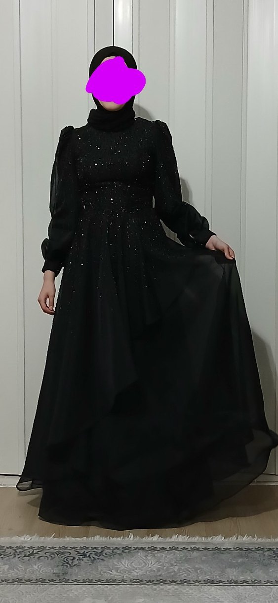 Tesettür Uzun Siyah Gotik Abiye Elbise - Görsel 2