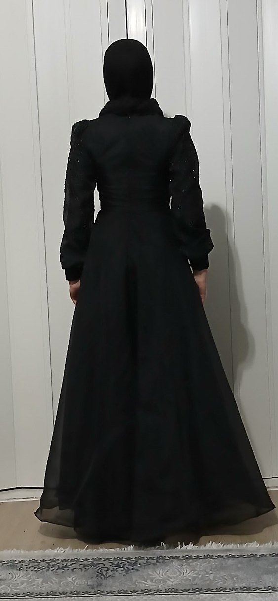 Tesettür Uzun Siyah Gotik Abiye Elbise - Görsel 5