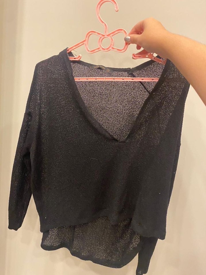 Kadın Siyah V Yaka Örgü Triko - Görsel 2