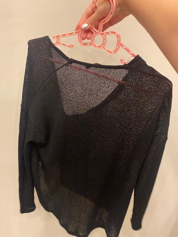 Kadın Siyah V Yaka Örgü Triko - Görsel 3