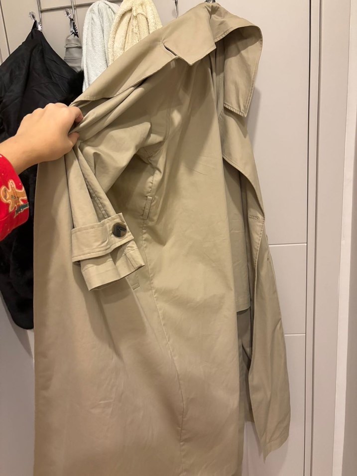 Bej Kadın Kemerli Uzun Trençkot - Görsel 5