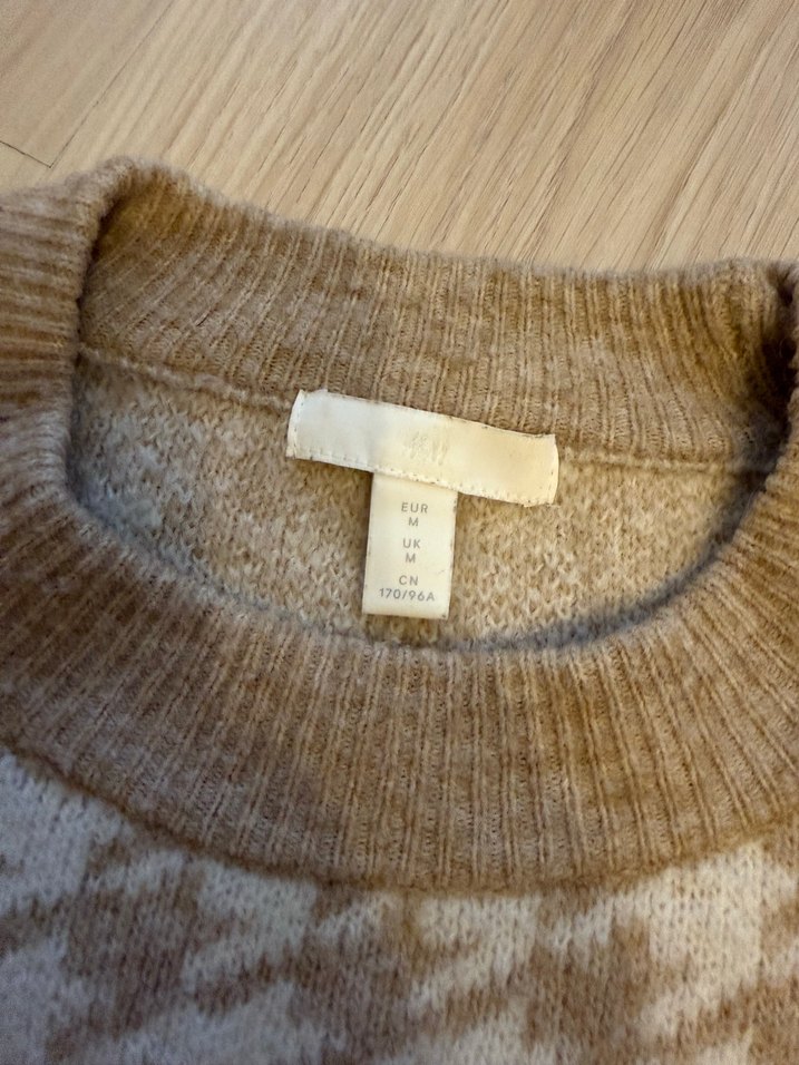 H&M Bej Kazayağı Desenli Triko Kazak - Görsel 2