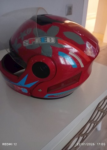 Kırmızı Biker Motosiklet Kaskı Velcro - Görsel 5