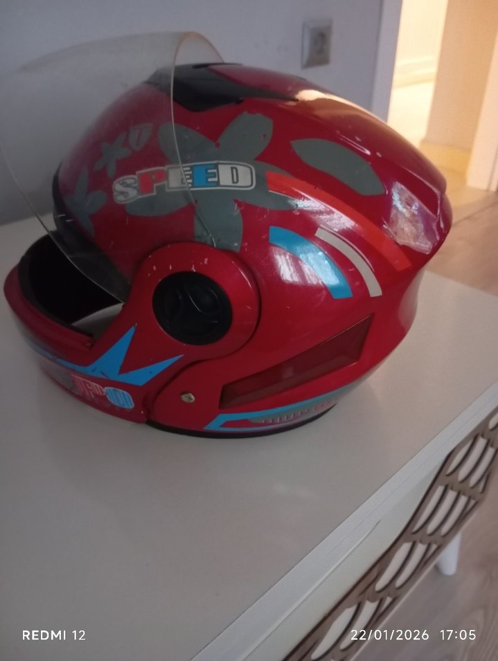 Kırmızı Biker Motosiklet Kaskı Velcro - Görsel 5