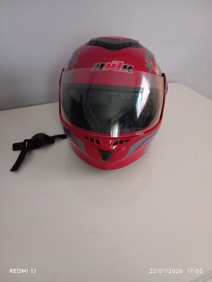 Kırmızı Biker Motosiklet Kaskı Velcro - Görsel 2