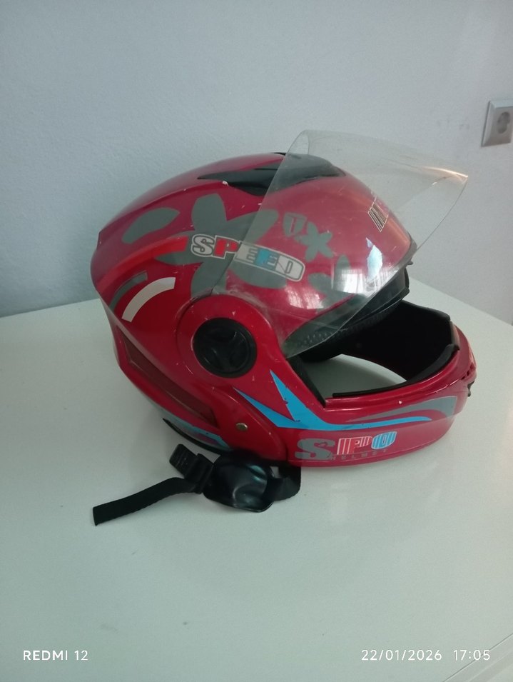 Kırmızı Biker Motosiklet Kaskı Velcro - Görsel 3