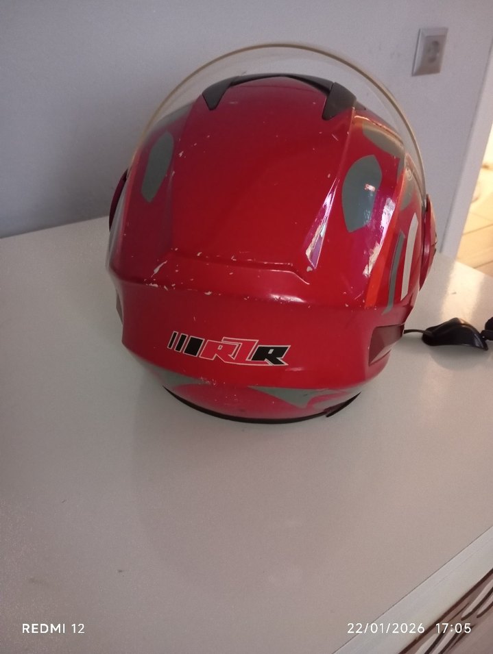 Kırmızı Biker Motosiklet Kaskı Velcro - Görsel 4