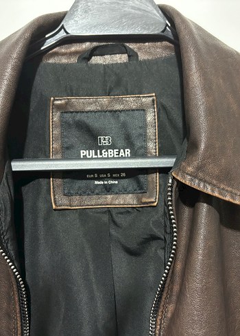 s Beden kahverengi Renk Pull & Bear Kahverengi Deri Bomber Ceket