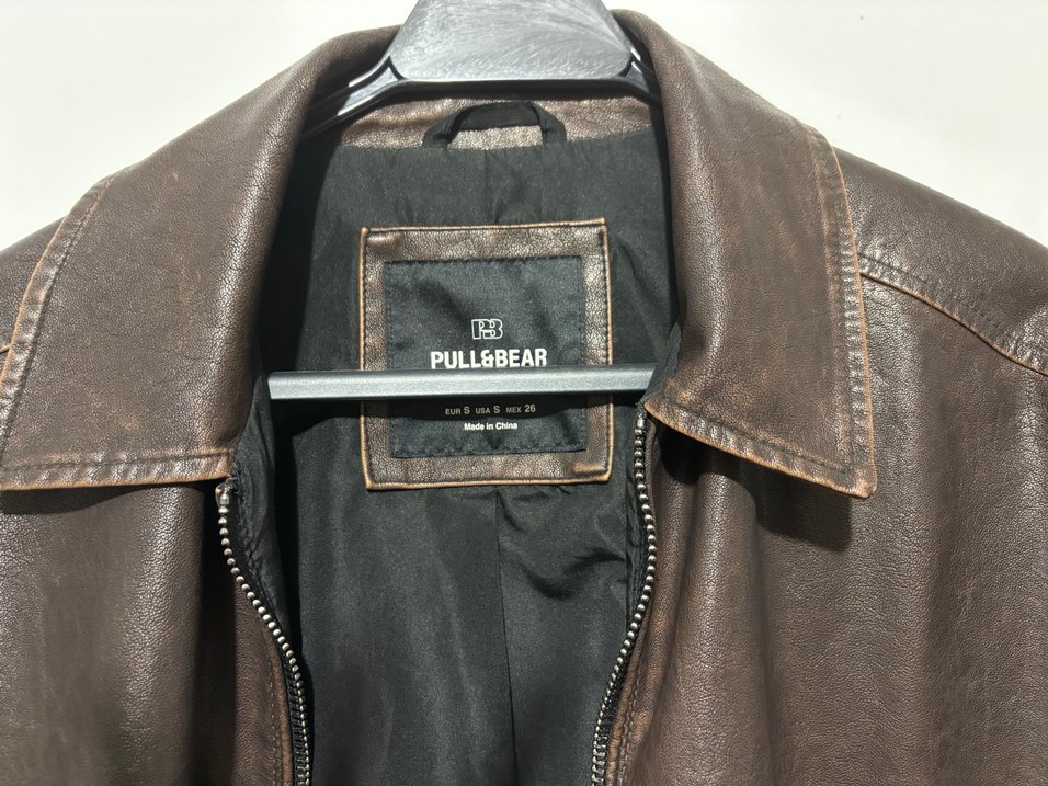Pull & Bear Kahverengi Deri Bomber Ceket - Görsel 4