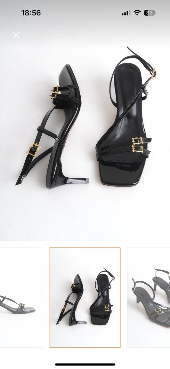 Siyah Tokalı İnce Kısa Topuklu Kadın Sandalet - Görsel 5