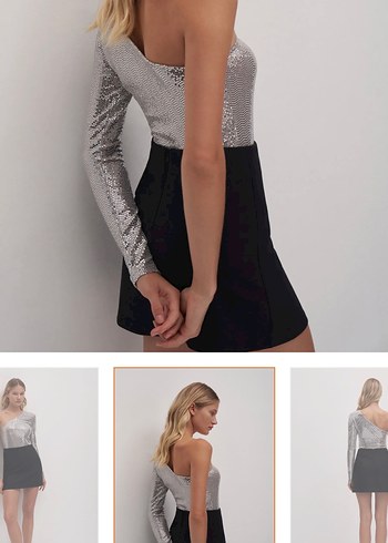 Tek Kollu Gri Payetli Bodysuit - Görsel 2