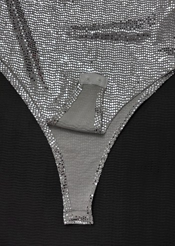 Tek Kollu Gri Payetli Bodysuit - Görsel 6