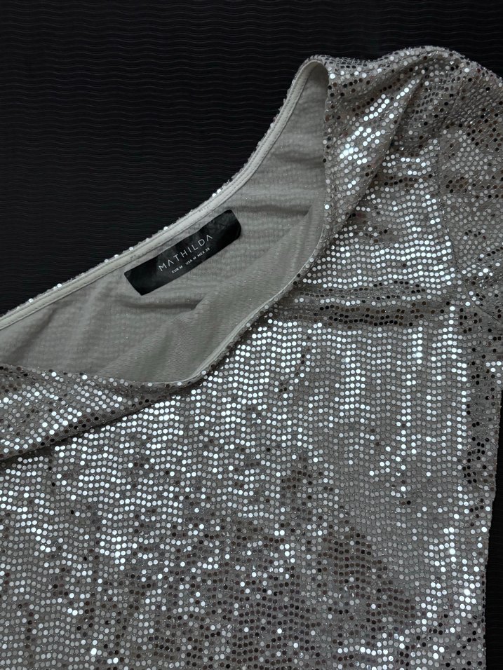 Tek Kollu Gri Payetli Bodysuit - Görsel 4