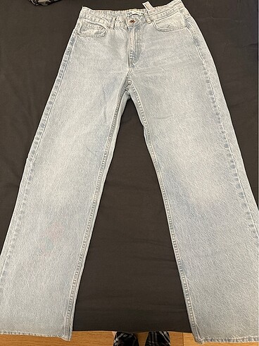 Zara ZARA-Açık Mavi Yüksek Bel Wide Leg Jean