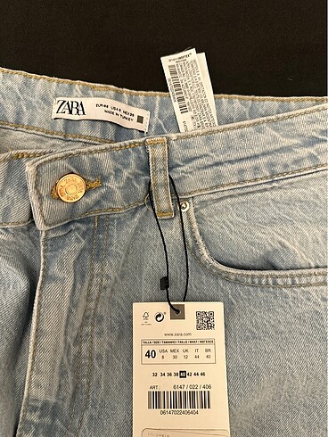 40 Beden mavi Renk ZARA-Açık Mavi Yüksek Bel Wide Leg Jean