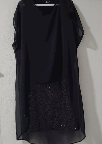 Kadın Siyah pul payetli kısa abiye elbise - Görsel 9