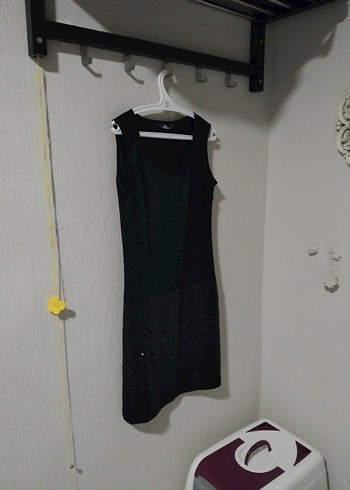 Kadın Siyah pul payetli kısa abiye elbise - Görsel 5