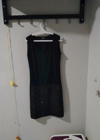 Kadın Siyah pul payetli kısa abiye elbise - Görsel 3