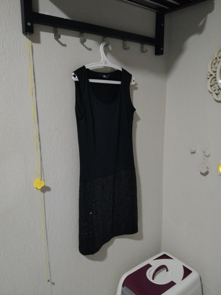 Kadın Siyah pul payetli kısa abiye elbise - Görsel 5