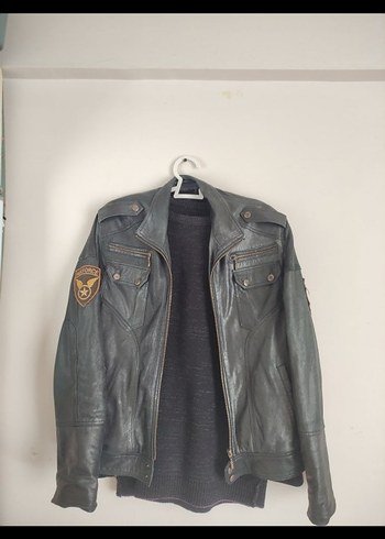 Deri Biker Ceket, Kapüşonlu, Rahat Kesim