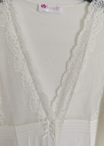 Dantelli V Yaka Uzun Kollu sabahlık - Görsel 3