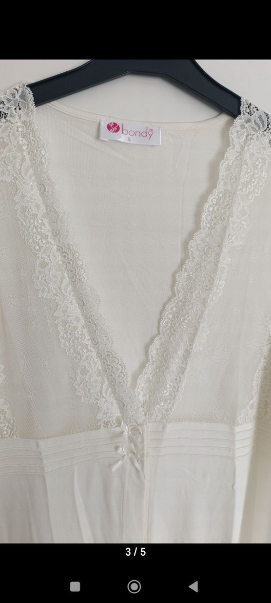 Dantelli V Yaka Uzun Kollu sabahlık - Görsel 3