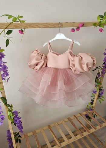 Pembe Renkli Bohem Ruffle Abiye Elbise
