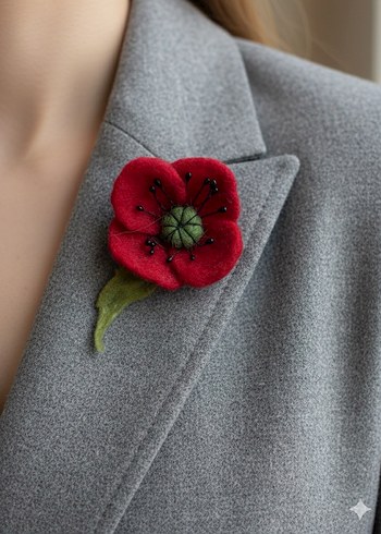 Kırmızı Çiçek Broş - Görsel 2