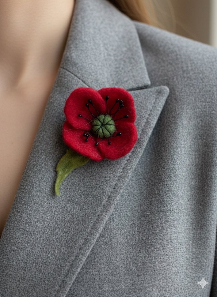 Kırmızı Çiçek Broş - Görsel 2