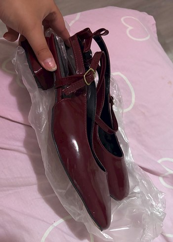 39 Beden Bordo hafif topuklu Mary Jane ayakkabı