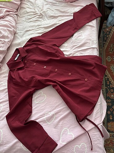 l Beden Yanları büzgülü dar kalıp y2k bordo gömlek
