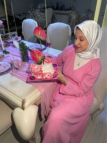 Zara Pembe uzun elbise şile bezi