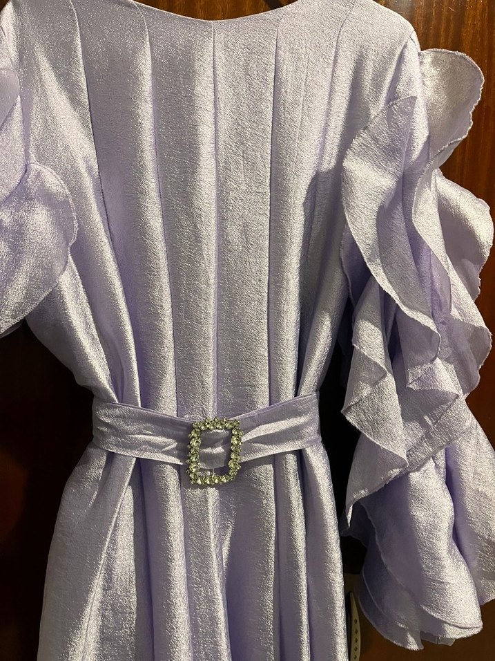 Uzun Lila Volanlı Bohem Kadın Elbise şal hediyesidir - Görsel 2