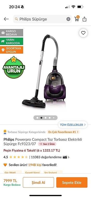 Powerpro Compact Toz Torbasız Süpürgesi