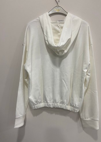 Kadın Beyaz Kapüşonlu Fermuarlı Sweatshirt - Görsel 3