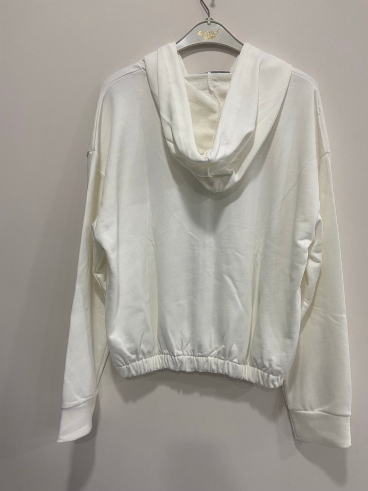 Kadın Beyaz Kapüşonlu Fermuarlı Sweatshirt - Görsel 3