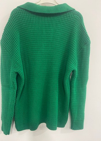 Yeşil V Yakalı Örgü Kadın Kazak - Görsel 4